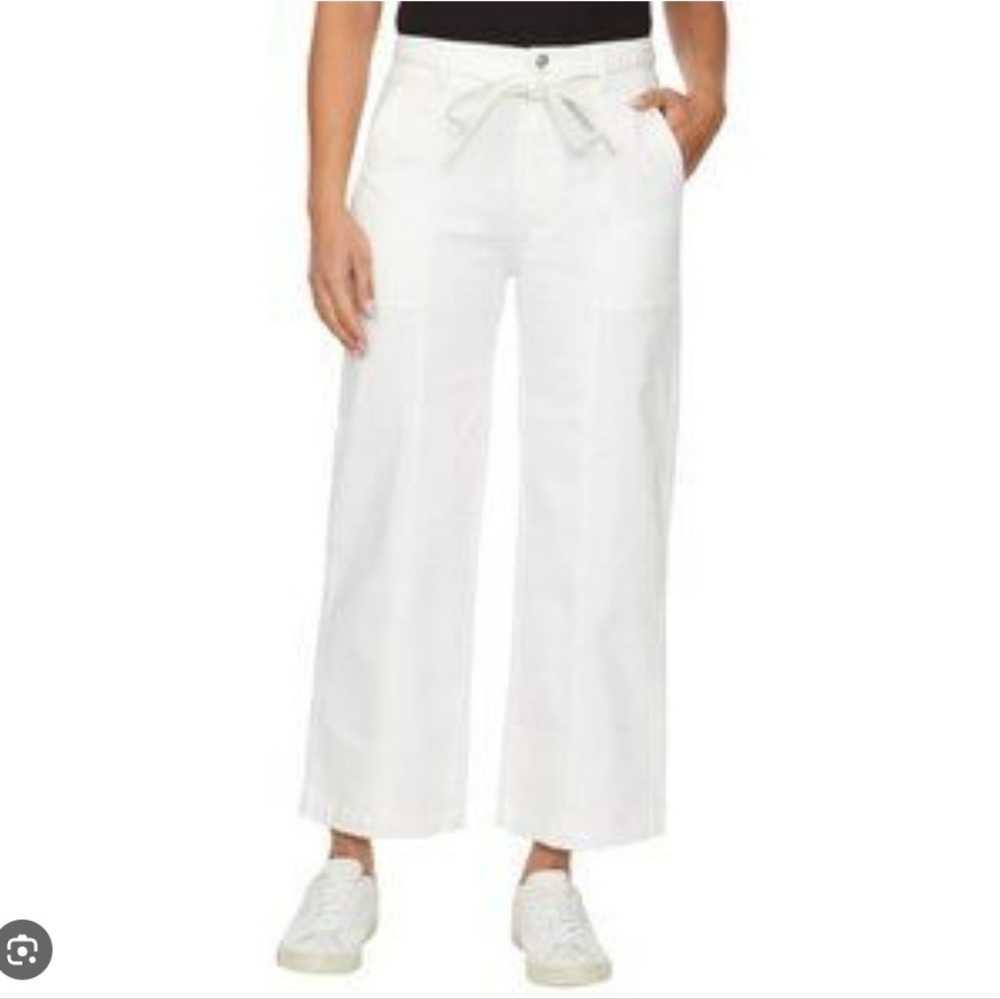 Hudson Jeans Tie Waist Wide Leg Cropped Anckle Trousers White Pants Size 10